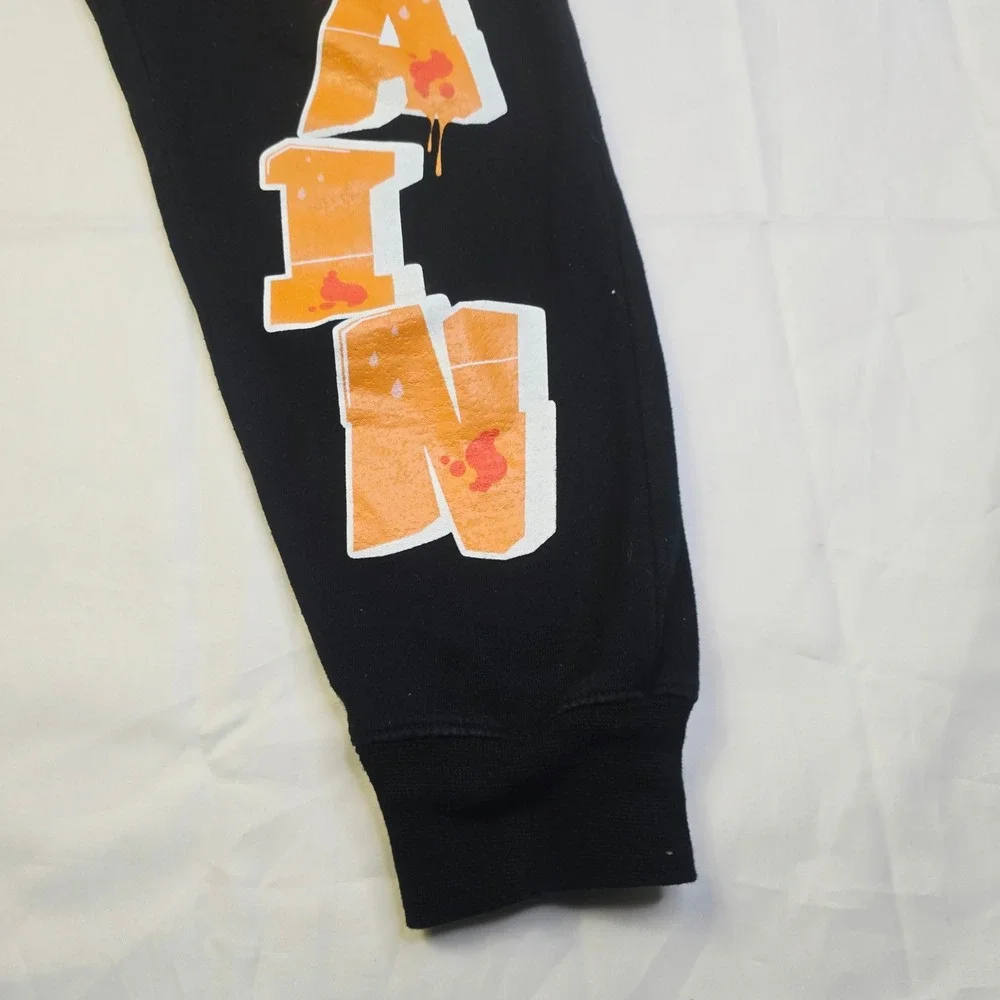Never Broke Again Me'ns Joggers Size Small Black Orange Graffiti Graphic T6